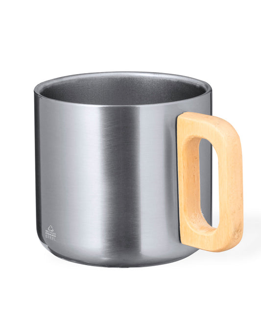 Taza de acero  reciclado con asa de madera