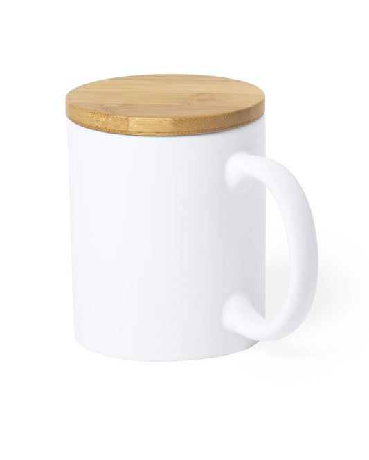 Taza de cerámica mate con tapa de bambú