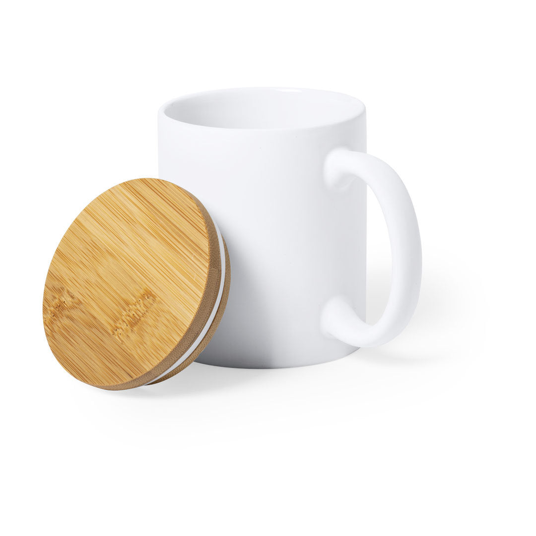 Taza de cerámica mate con tapa de bambú